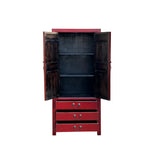 Vintage Oriental Red Beige People Scenery Graphic Storage Cabinet GB157S