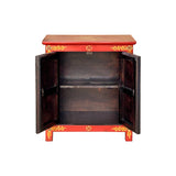 Tibetan Oriental Black Red Foo Dogs Lions End Table Nightstand GB158S