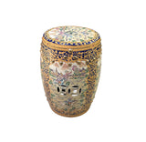 Vintage Oriental Chinoiserie Western Graphic Porcelain Stool Table Ottoman GB163S