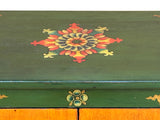 Tibetan Style Green Orange Two Snowlions End Table Nightstand GB177S