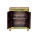 Tibetan Style Green Ochre Two Snowlions End Table Nightstand GB180S