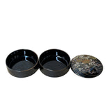 5" Oriental Black Glaze Porcelain Stack Round Box Golden Flower Graphic GB184S