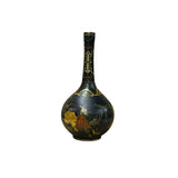 Chinese Black Lacquer Color Graphic Decorative Wood Vase Art GB187S