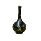 Chinese Black Lacquer Color Graphic Decorative Wood Vase Art GB188S