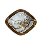 Pair Oriental Rhombus Shape Porcelain Plates Golden Scenery Graphic GB191S