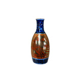 Oriental Small Jar Shape Porcelain Vase Blue Orange Golden Graphic GB195S