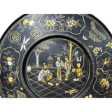 Chinoiseries Brown Lacquer Golden Graphic Wood Display Disc Art GB198S