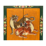 Tibetan Style Green Orange Two Tigers End Table Nightstand GB202S