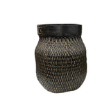 Vintage Oriental Handmade Black Rattan Bamboo Open Basket GB208S