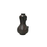 Oriental Gourd Shape Bronze Patina Ribbed Body Metal Vase Art GB211S