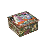 3.75" Oriental Famille Rose Color Graphic Porcelain Square Box GB225S