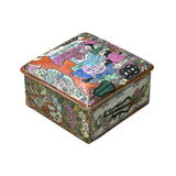 3.75" Oriental Famille Rose Color Graphic Porcelain Square Box GB226S