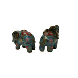 Pair Turquoise Teal Enamel Fortune Fengshui Elephant Metal Figures GB245S
