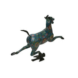 Chinese Turquoise Teal Enamel Galloping Horse Treading on a Flying Swallow Metal Figure GB248S