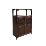 Chinese Open Carving Narrow Wood Grain Brown Side Table Cabinet GB252S