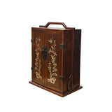 Chinese Brown Wood Mother of Pearl Motif Drawers Box Chest GB262S