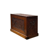 Oriental Cloud Scroll Relief Motif Treasure Chest Box Brown Color Wood GB263S