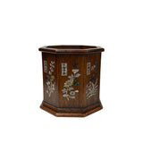 Chinese Brown Natural Patina Mother of Pearl Brush Pen Holder Art GB267S