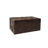 Oriental Relief Mythical Figure Motif Brown Natural Wood Small Accent Box GB281S