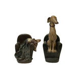 Gray Brown Ceramic Greyhounds on Chair Figure Bookend Stopper GB287S