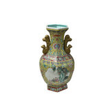 Chinese Yellow Base Hexagon Canton Famille Rose Porcelain Art Vase GB312S
