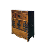 Asian Pattern Brown Black Hardware Drawers Accent Storage Cabinet GB319S