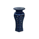 Oriental Ceramic Clay Navy Blue Round Tall Pedestal Display Stand Table GB325S