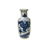 Oriental Blue White People House Gathering Graphic Porcelain Art Vase GB331S