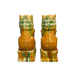 Pair Chinese Tri-Color Mustard Yellow Glaze Fengshui Lions Foo Dogs GB402S cs2368