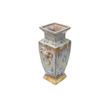 Ceramic Pale White Blue Flecks Ram Heads Motif Square Art Vase GB630S / GB577
