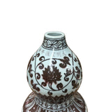 Vintage Gourd Shape Copper Red Underglaze Floral Graphic Porcelain Vase GB590S