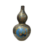 Oriental Purple Blue Gourd Shape Floral Graphic Porcelain Art Vase GB592S /cs2784