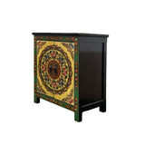 Tibetan Style Green Floral Mandala Graphic End Table Nightstand GB593S