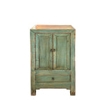 Distressed Light Teal Color Slim End Table Nightstand Cabinet GB594S