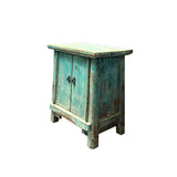 16.25" Distressed Light Blue 2 Doors End Table Nightstand Chest GB595S