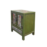 Olive Green Oriental People Graphic End Table Nightstand GB600S