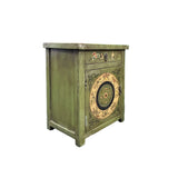 Distressed Sage Green Floral Graphic End Table Nightstand GB601S