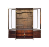 Vintage Dark Brown Oriental Treasure Glass Doors Display Curio Stack Cabinet GB611BS