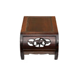 Dark Brown Flower Motif Apron Scroll Leg Low Kang Coffee Table GB612S