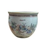 Vintage Oriental 18 Arhats Graphic Porcelain Round Pot Planter GB615S
