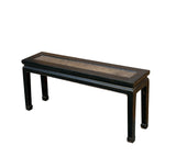 Distressed Rustic Black Lacquer Rattan Narrow Wood Bench Table GB617S