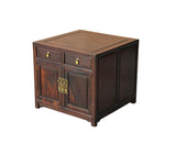 Vintage Brown Wood Patina Deep Wide Side End Table Nightstand Cabinet GB622AS