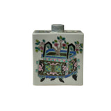 Chinese Flower Ding Vase Graphic Rectangular Porcelain Tea Caddy Jar GB649S