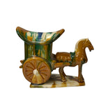 Oriental Tri-Color Green White Yellow Ceramic Horse Cart Art Figure GB656S
