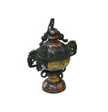 Chinese Metal Blue Yellow Enamel Cloisonne Ding Shape  Incense Burner Figure GB657S
