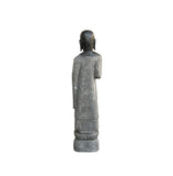 Chinese Weathered Black Gray Patina Stone Standing Monk Luohan Arhat Statue GB666S