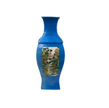 Chinese Bright Blue White Window Scenery Graphic Square Porcelain Vase GB668S