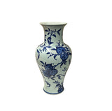 Vintage Chinese Blue White Fruits Flowers Graphic Porcelain Art Vase GB669S