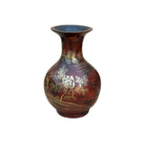 Chinese Brown Lacquer Golden Scenery Decorative Wood Vase Art GB671S