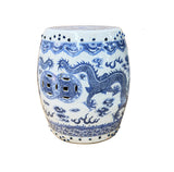 9.5" Chinese Blue White Porcelain Double Dragons Round Shape Stand Display Art GB677S